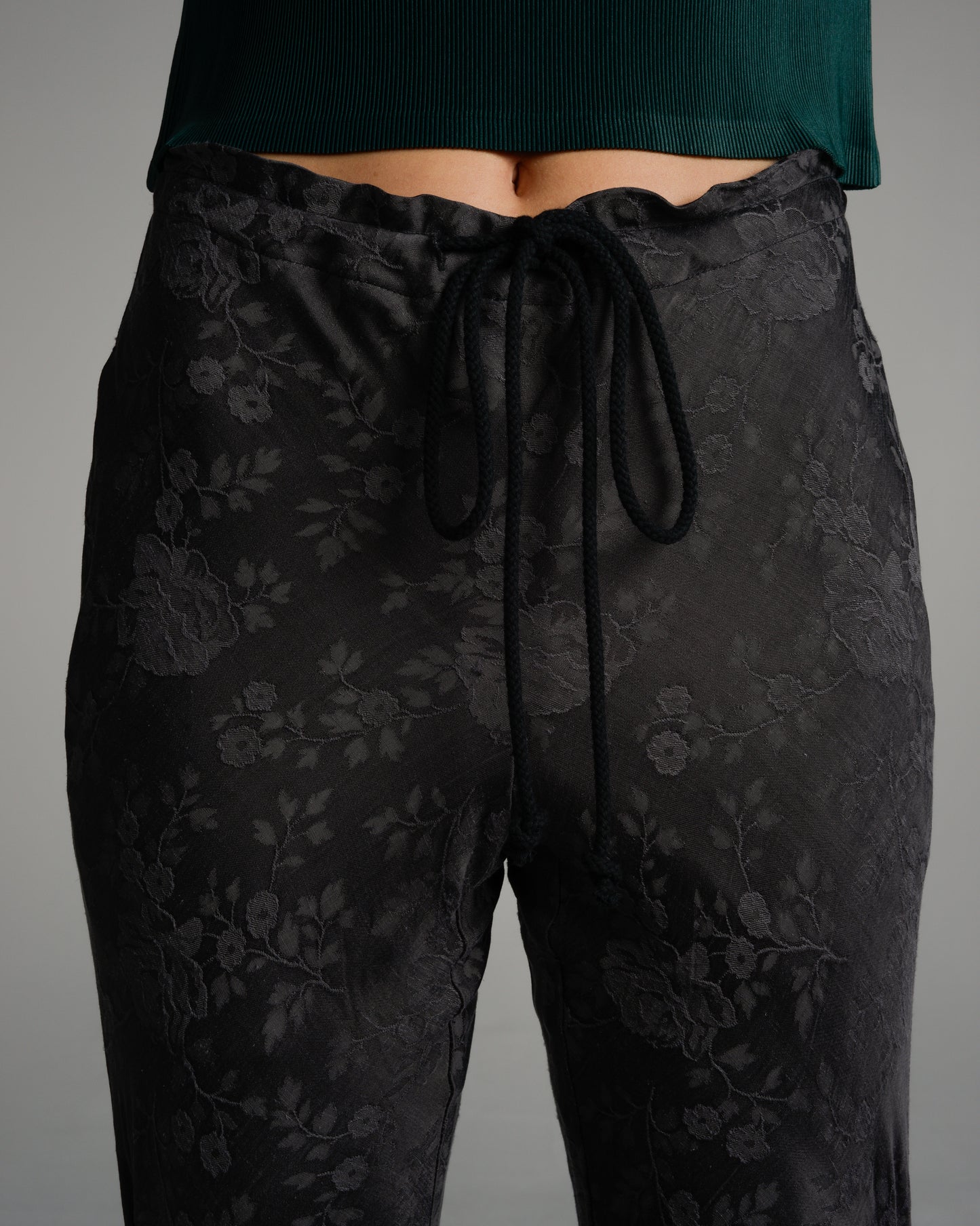 Charcoal Antique Floral Bias Flared Pants