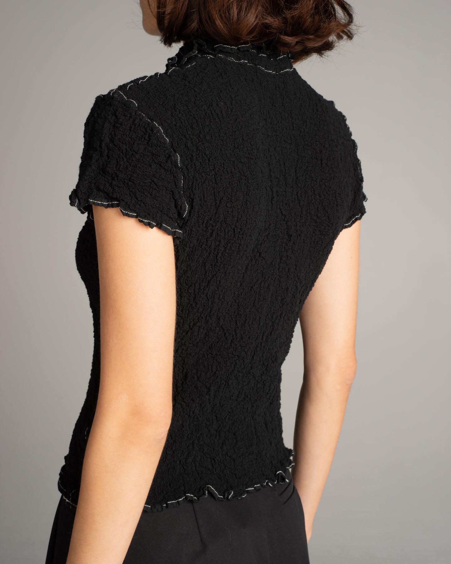 Black Cauliflower Contrast Stitch Top