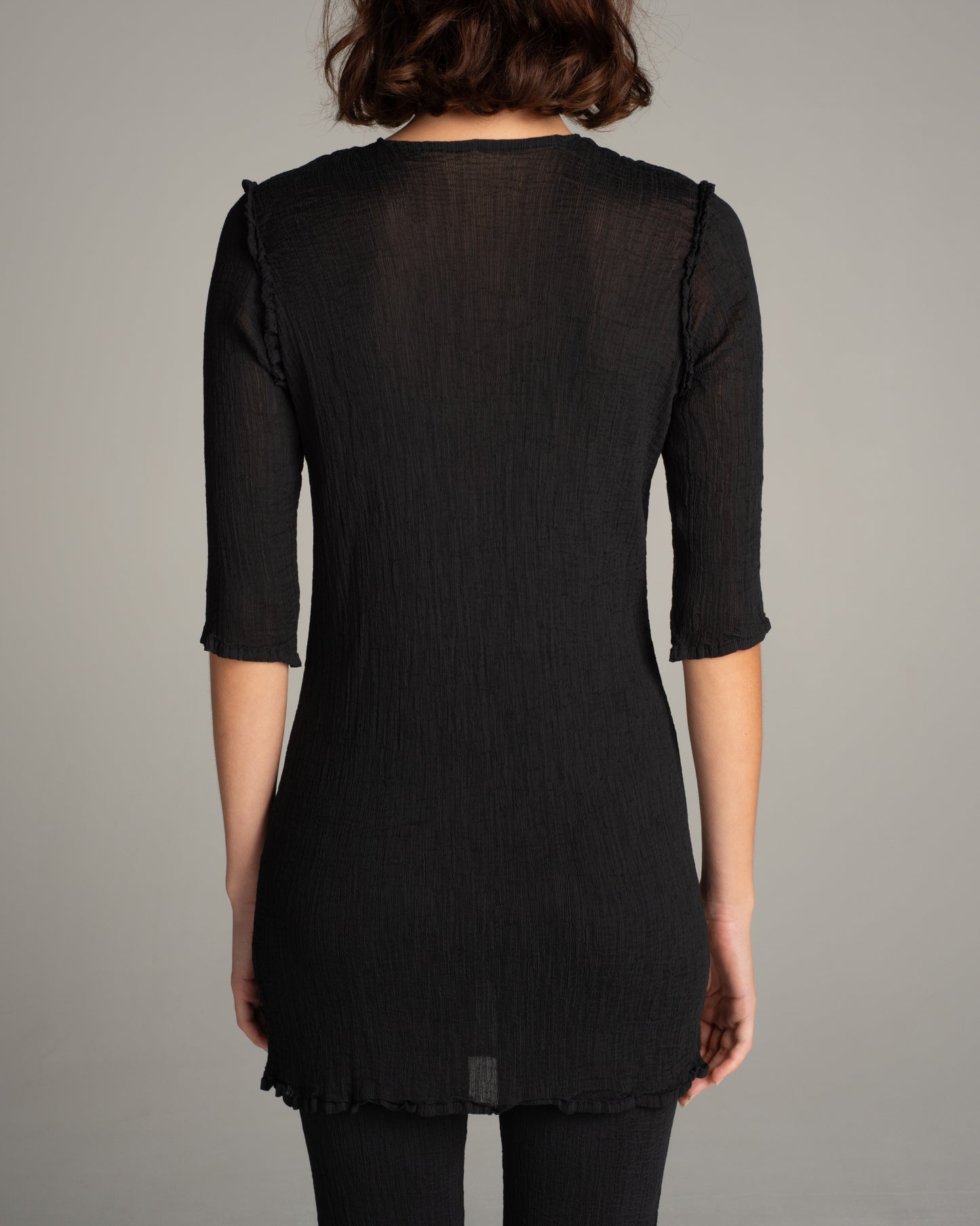 Black Snap Sheer Crepe Cardigan
