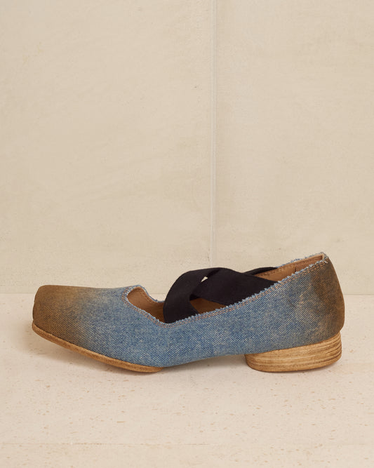 Blue and Brown Denim Ballet Shoes