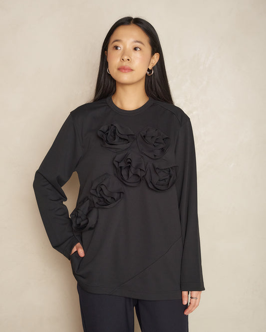Black Floral Detail Longsleeve T-shirt