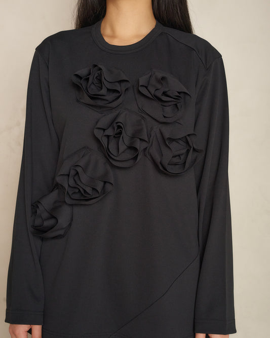 Black Floral Detail Longsleeve T-shirt