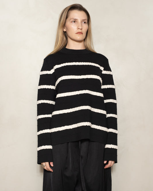 Black and White Kadit Striped Crew Neck Sweater