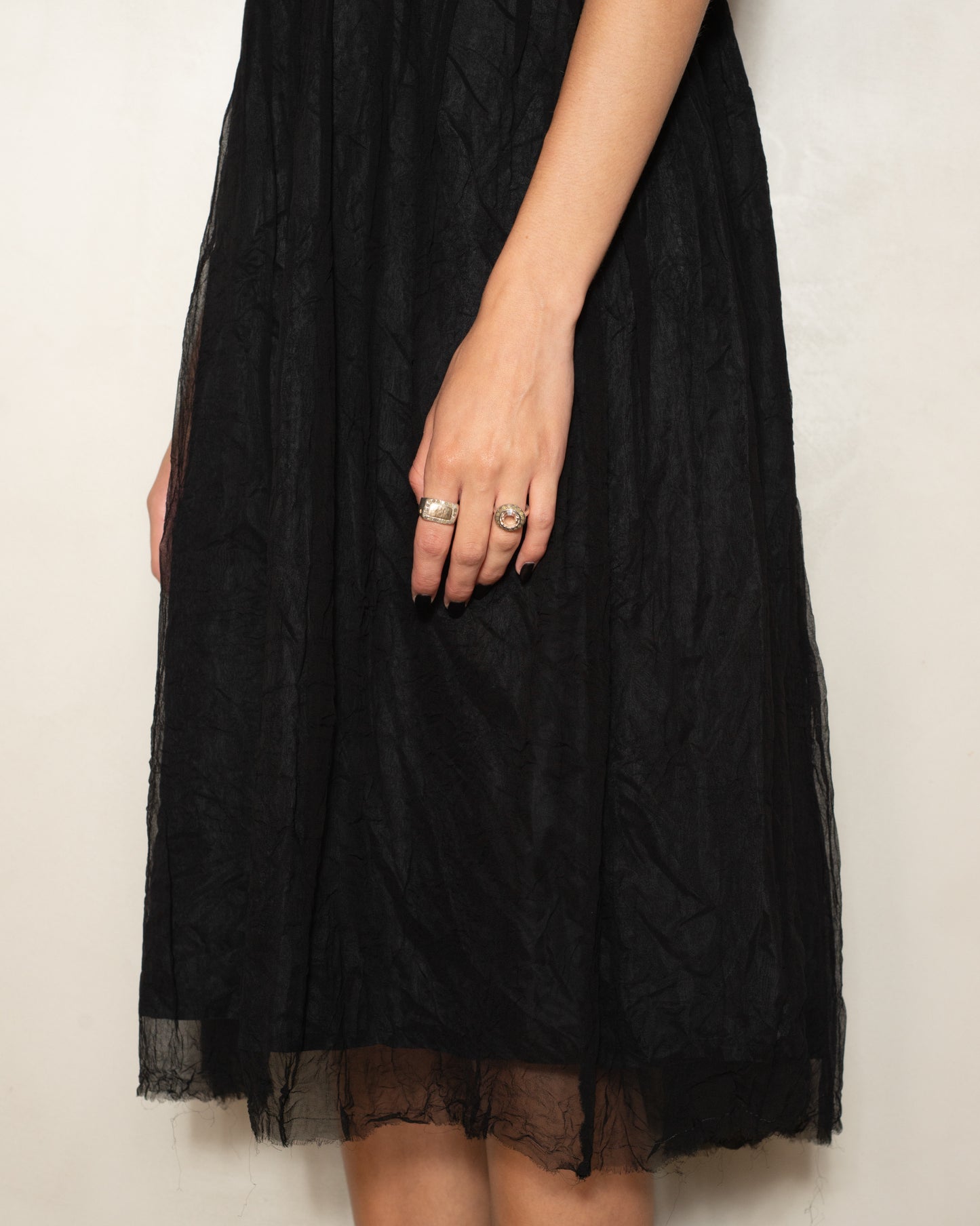 Black Cupro V Neck Dress