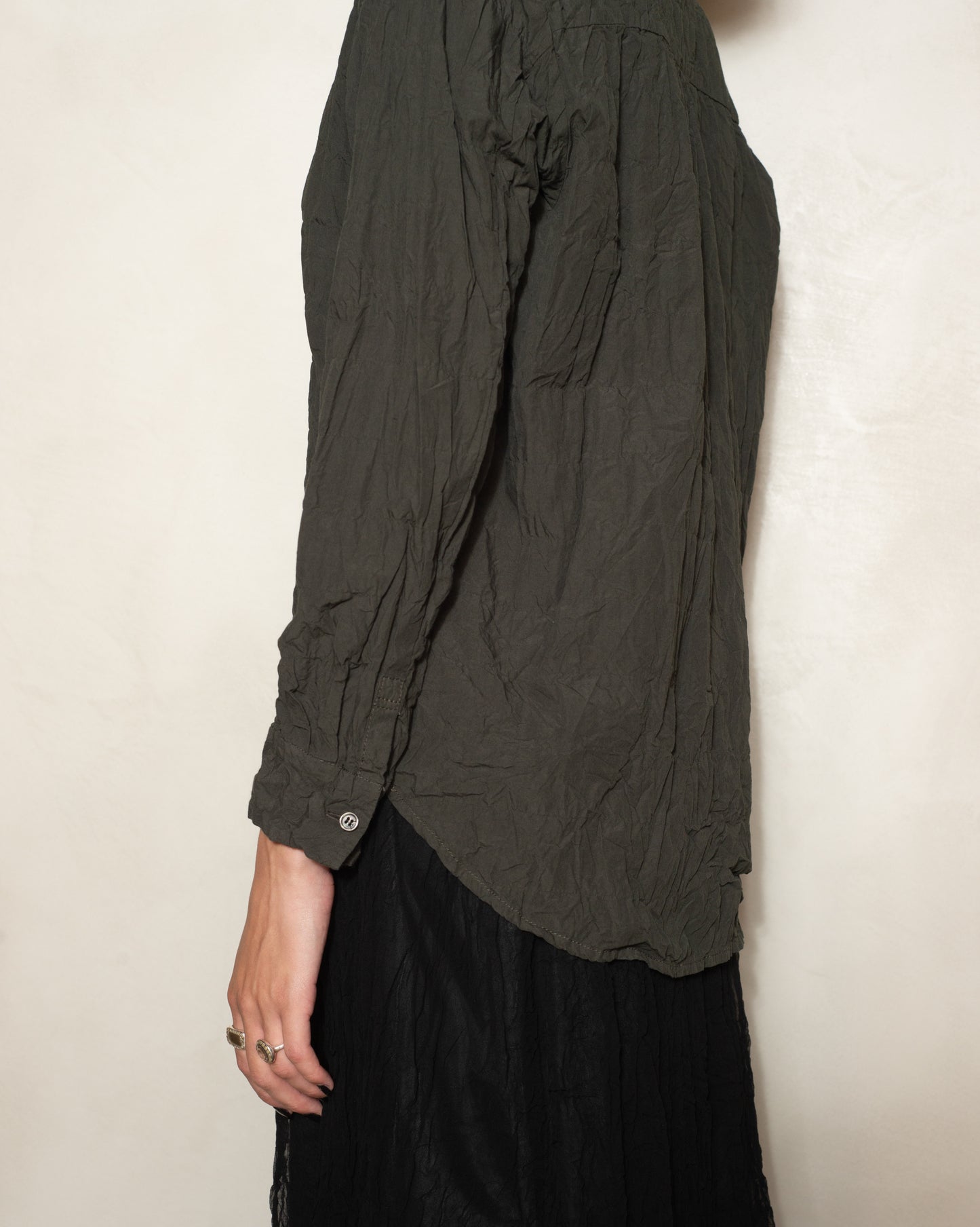 Khaki Crinkle Finish Fitted Shirt