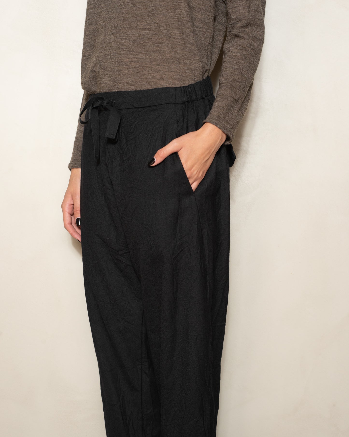 Black Milled Twill Cuffed Pants