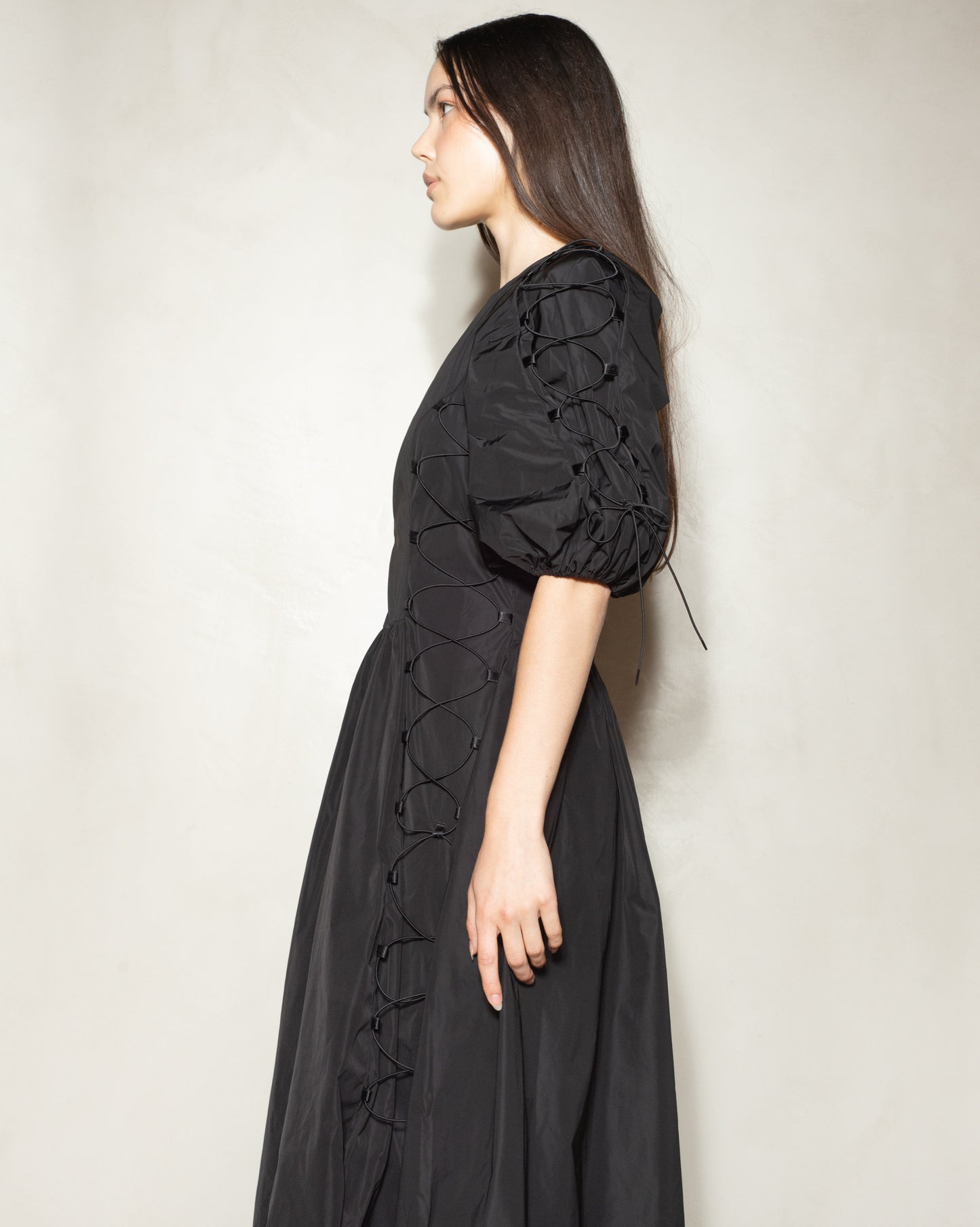 Black Puff Sleeve Fitted Dress