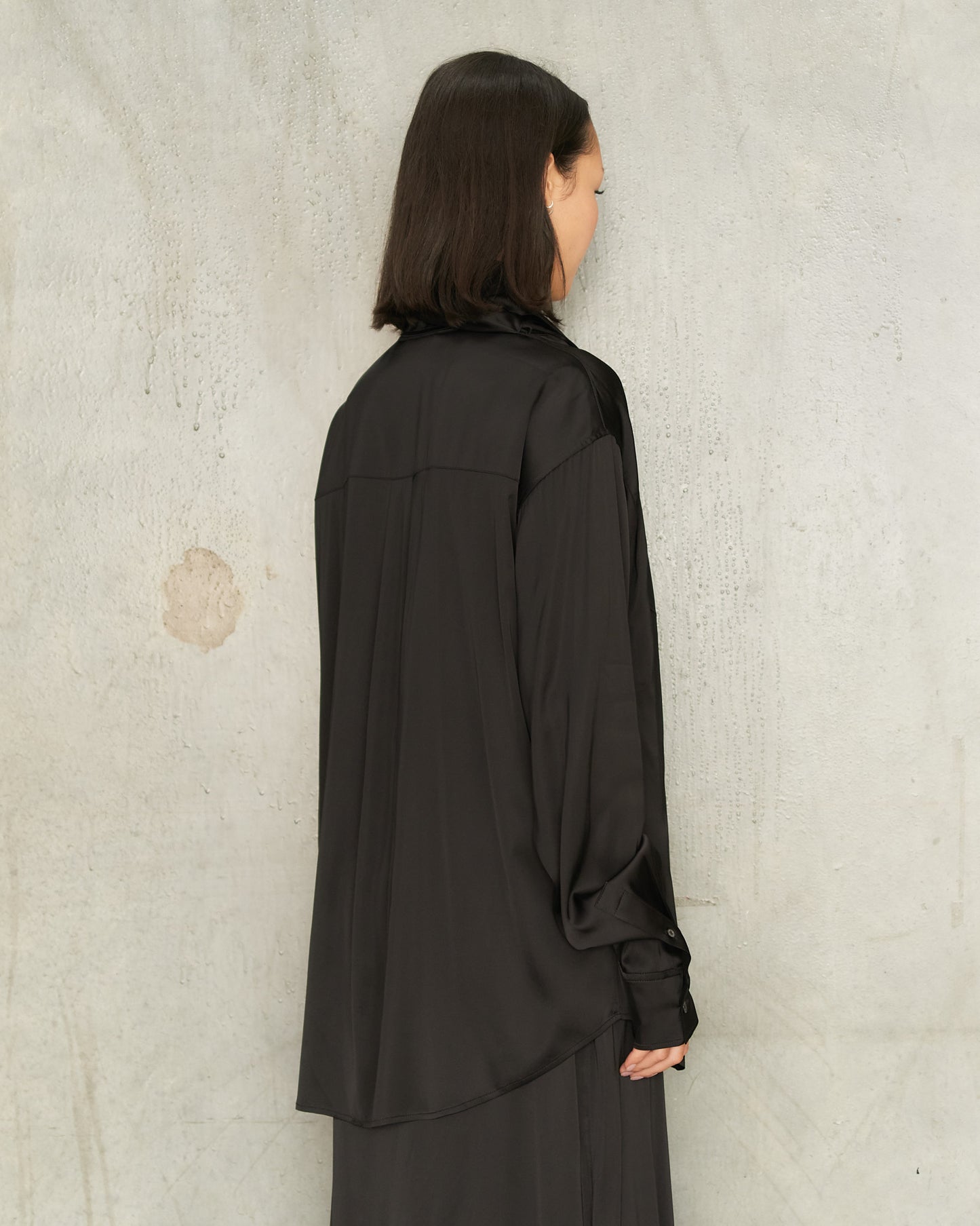 Black Satin Layered Scarf Blouse