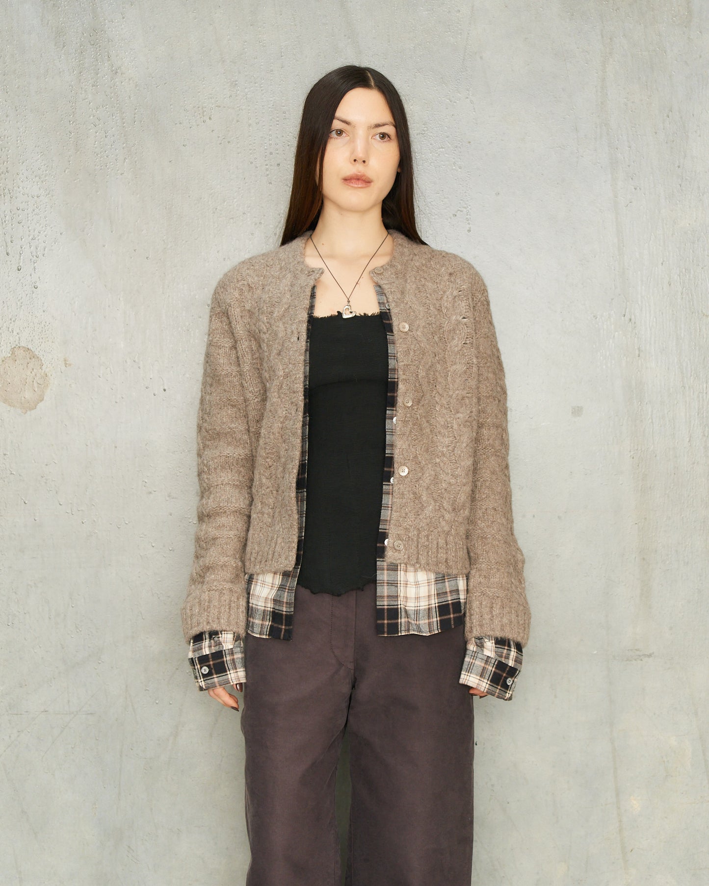 Beige Melange Flannel Cardigan