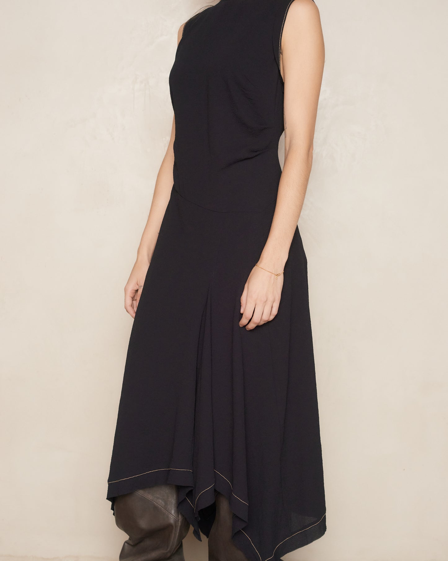 Black Draped Sleeveless Dress