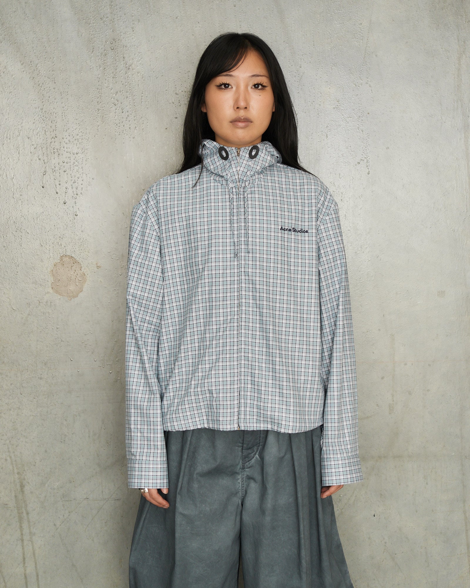 Acne Studios Blue Hooded Check Jacket Blue A90718 - DILETTANTE