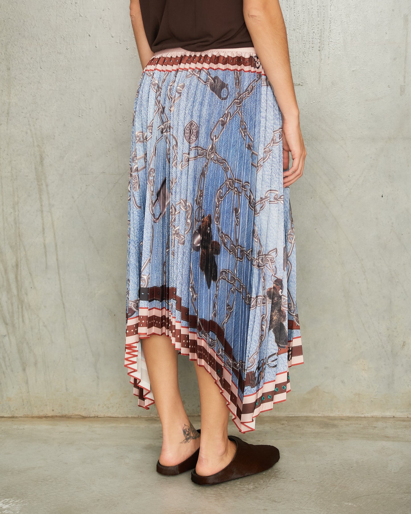 Blue Printed Pleated Skirt