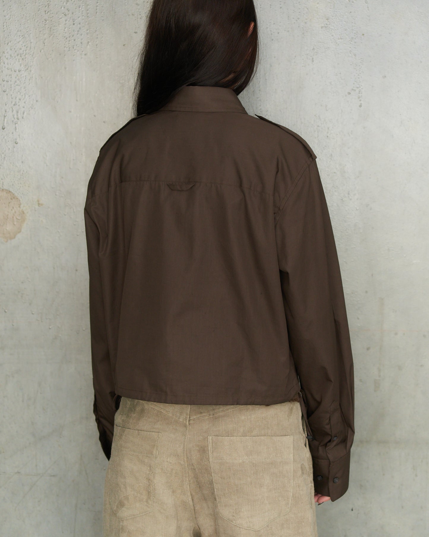 Cacao Brown Cropped Utility Shirt