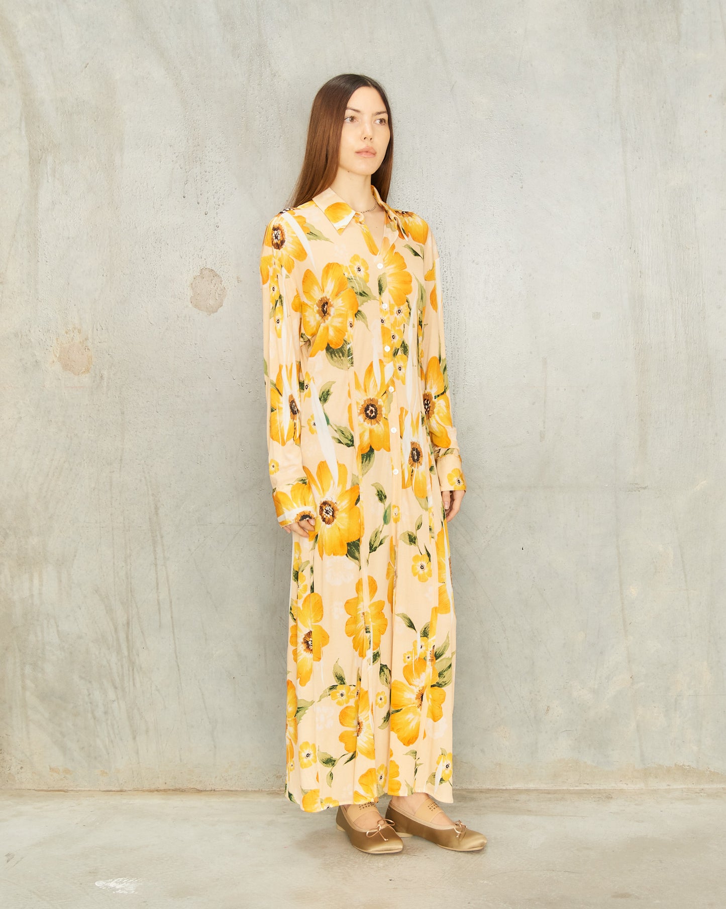 Orange Floral Button Up Dress