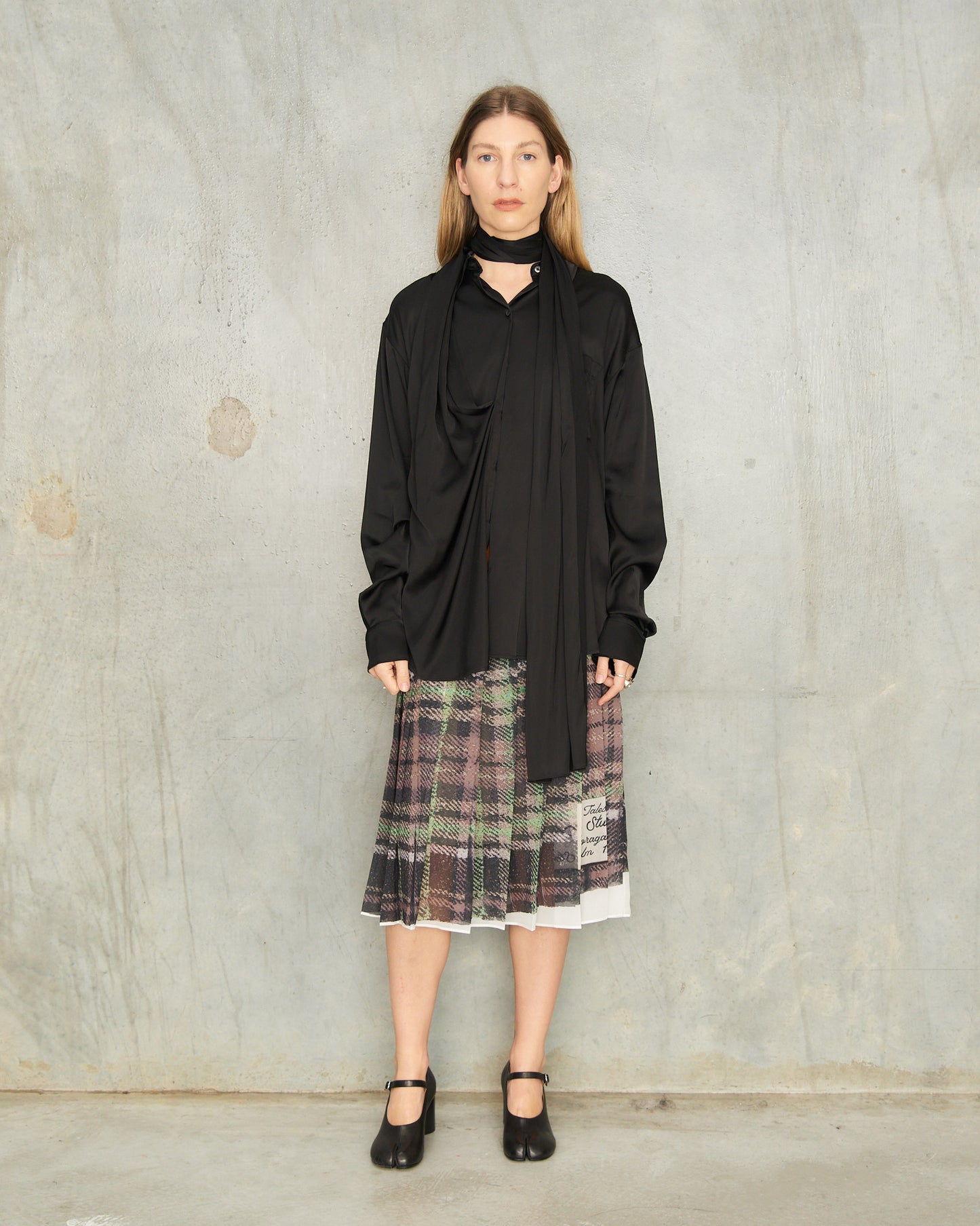 Green Pleated Check Skirt