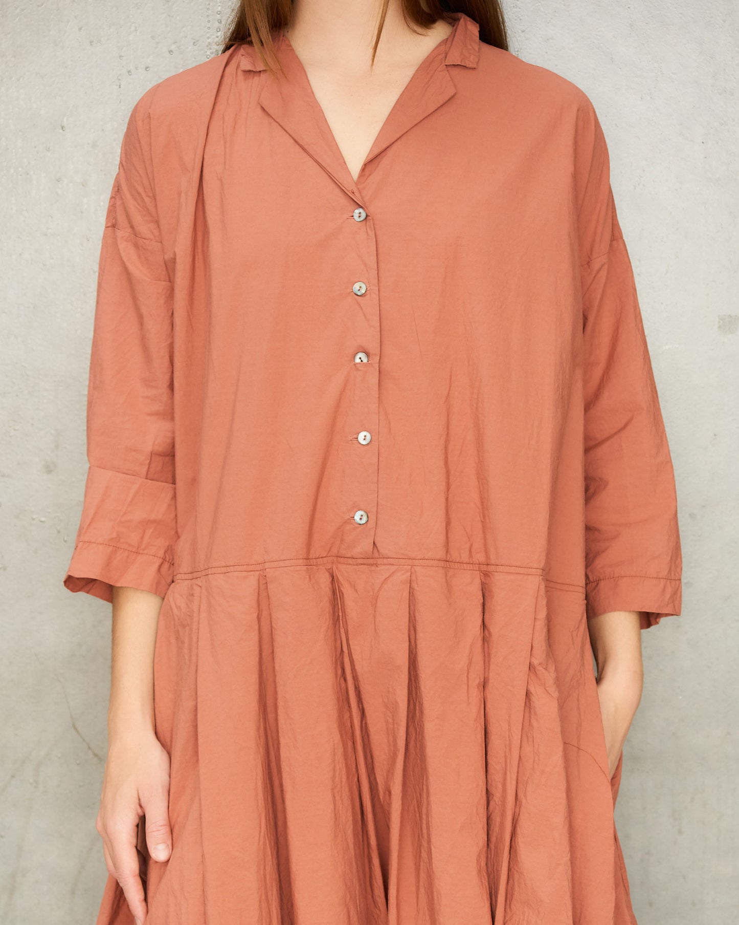Coral Pleated Shirt Dress
