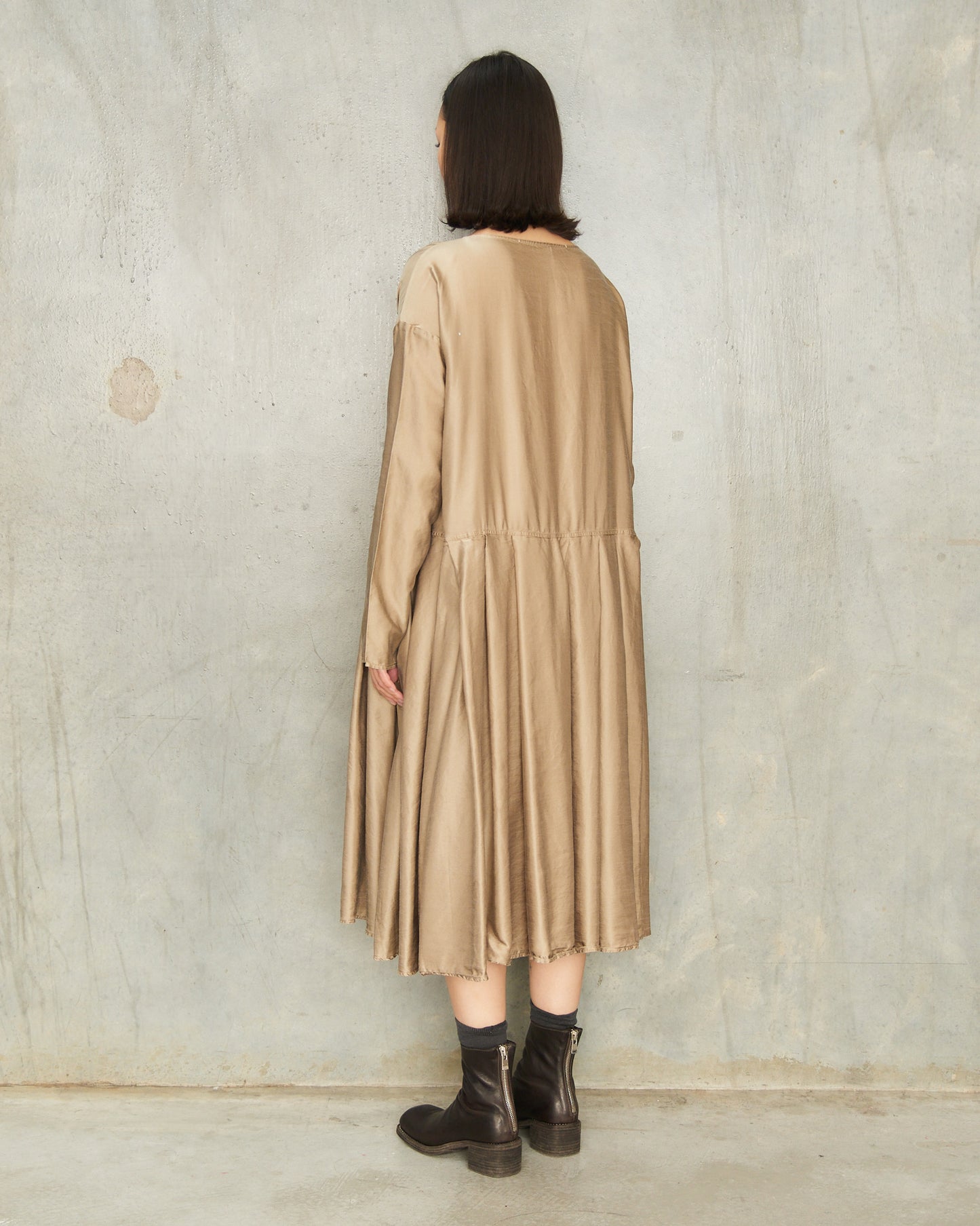 Marron Glace Pleated Boatneck Dress