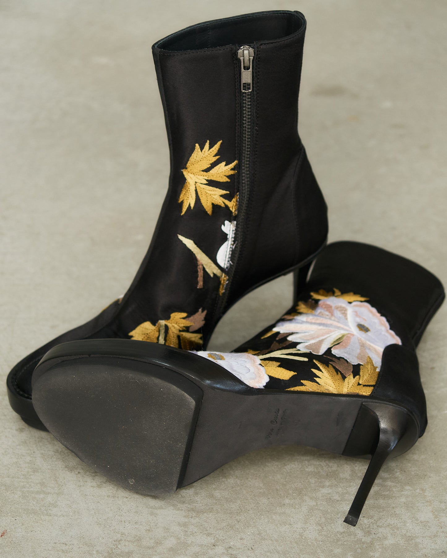 Ann Demeulemeester Black Satin Embroidered Boots