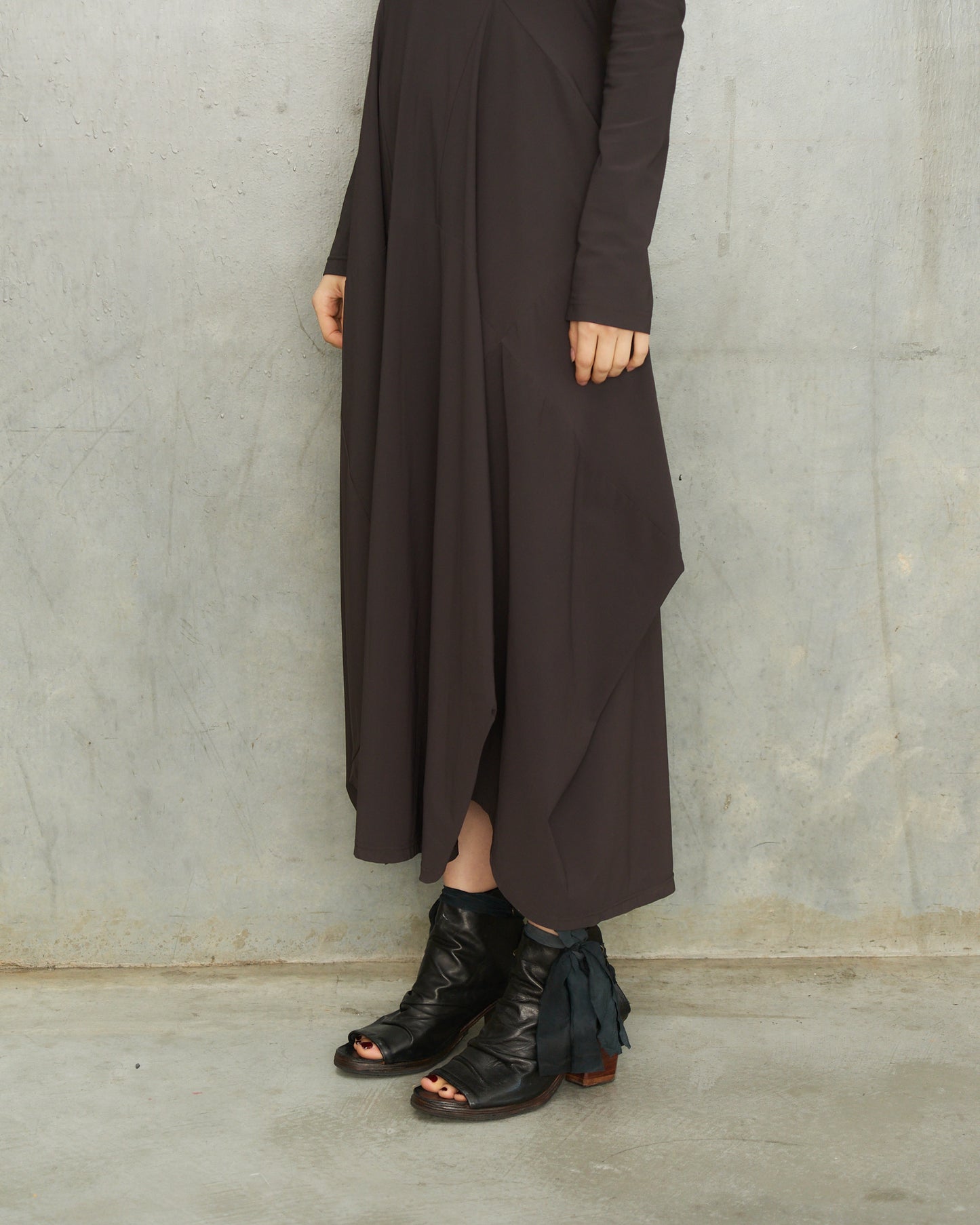 Atelier Inscrire Black Leather Frayed Ribbon Heels