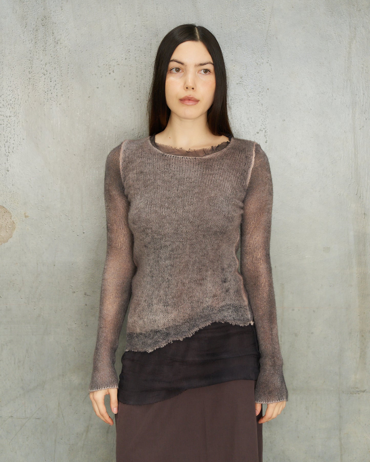 Avant Toi Dyed Cashmere Silk Trim Knit Top