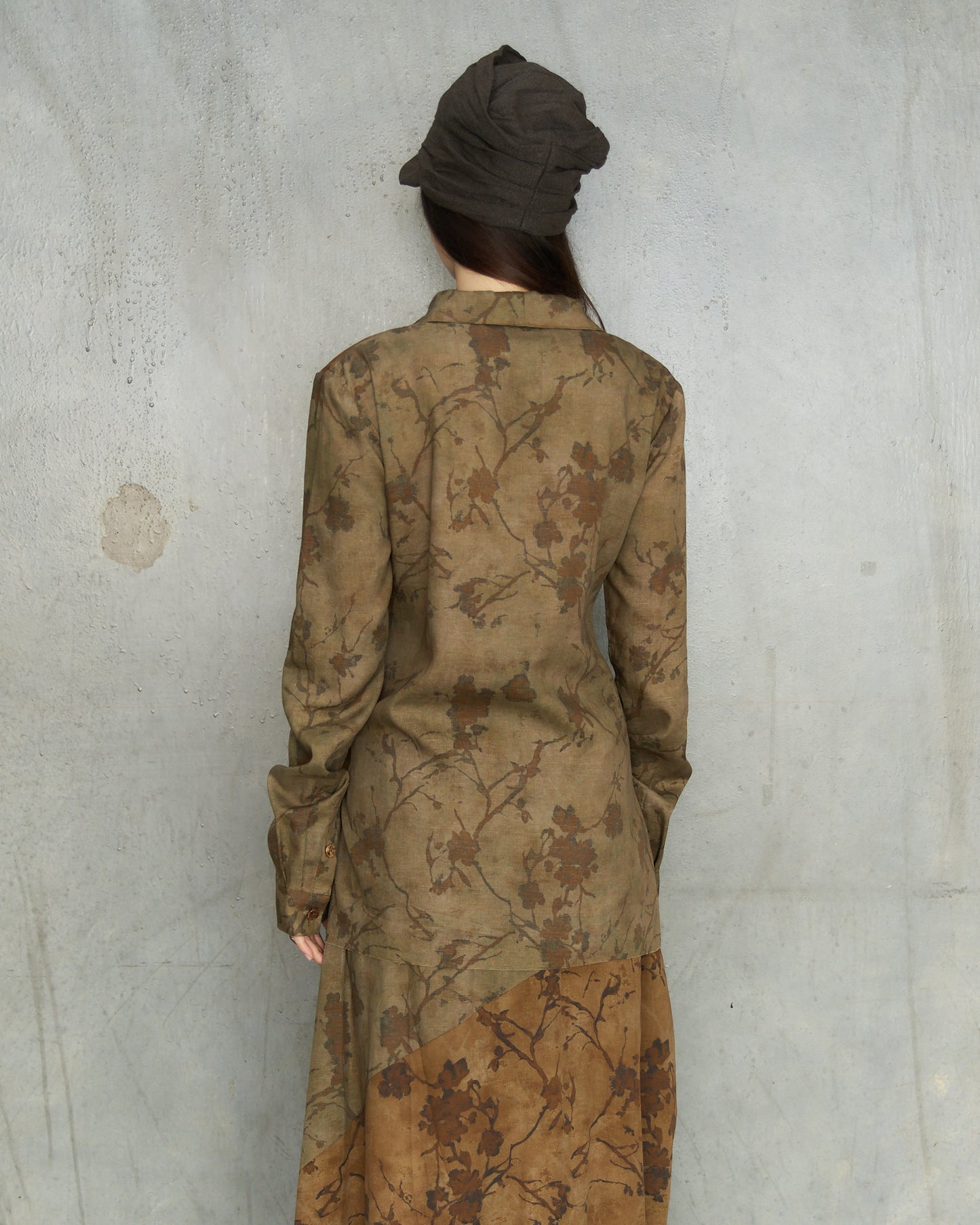 Olive Floral Layered Tie Shirt