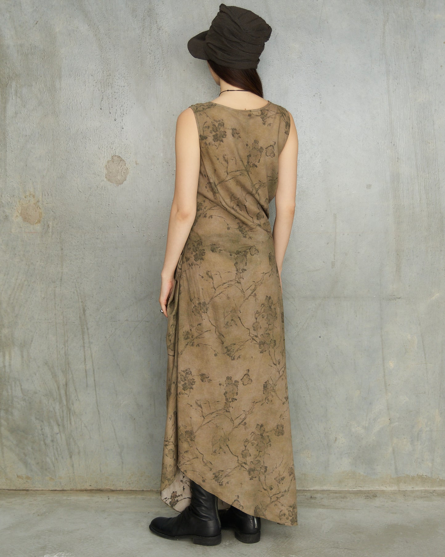 Olive Floral Twisted Rose Dress