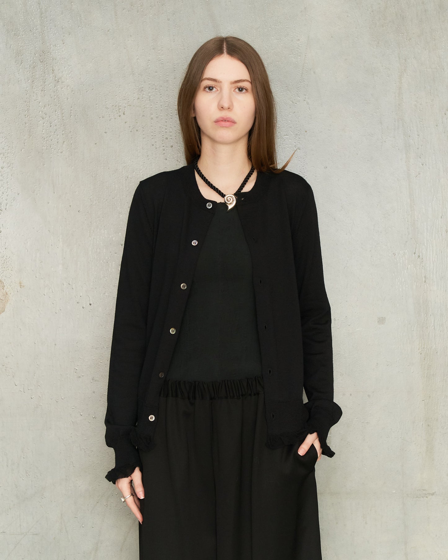 Black Frill Hem Cardigan
