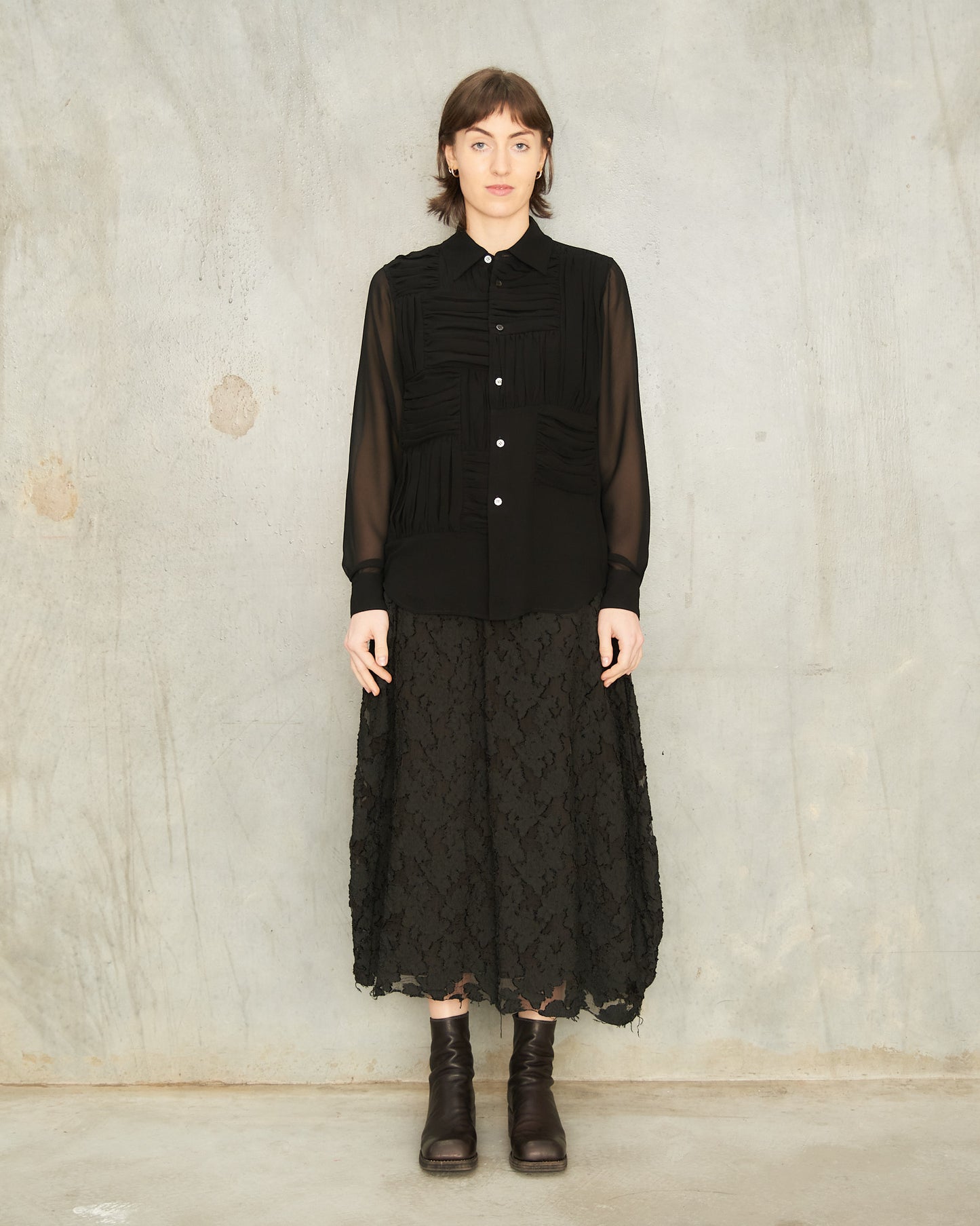 Black Patchwork Gathered Shirt