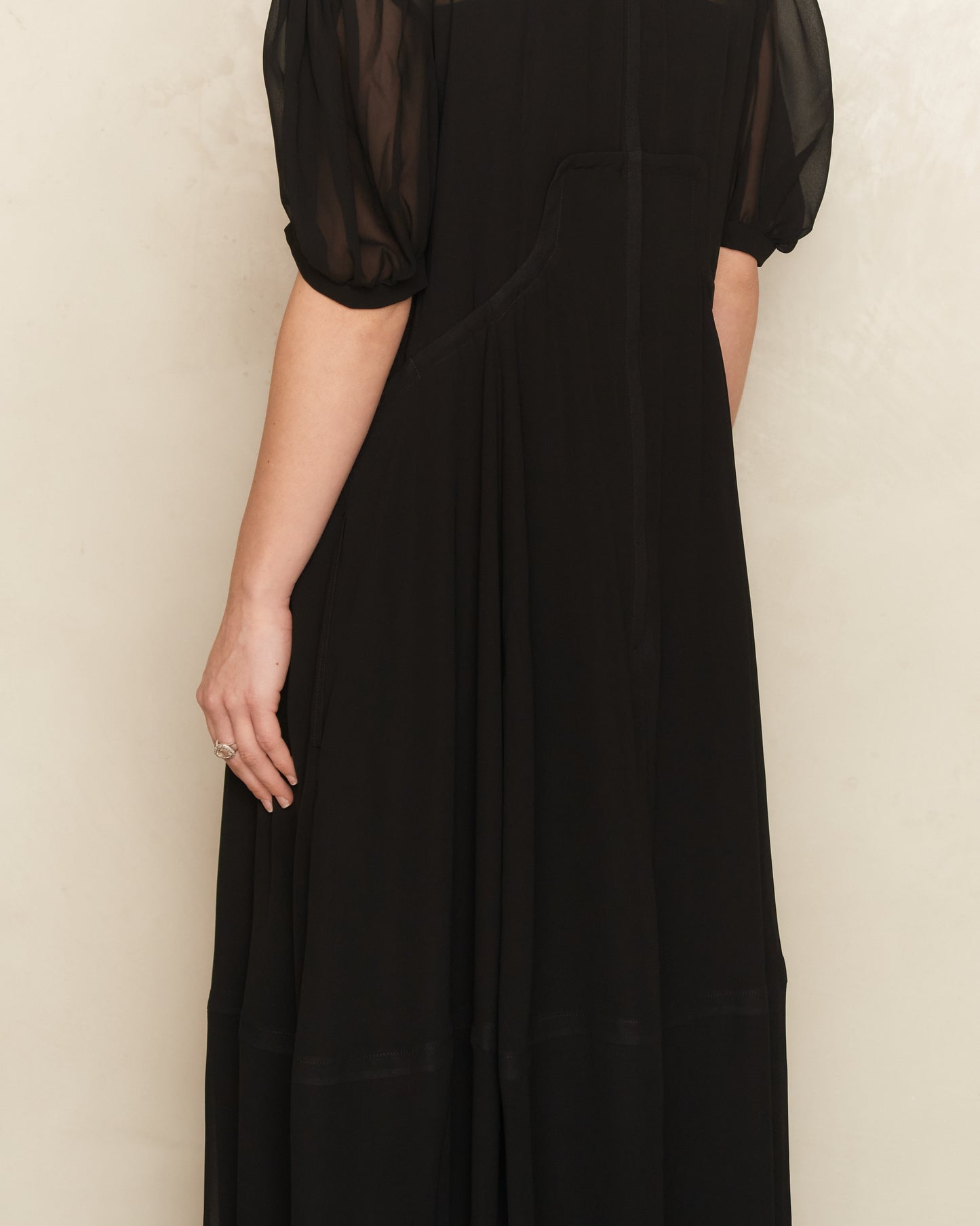 Black Sheer Wide Collared Dress