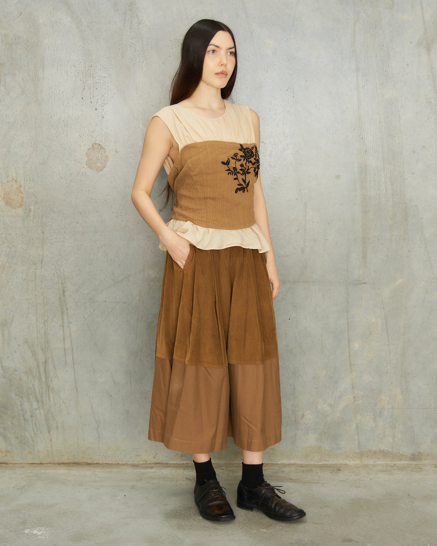 Dries Van Noten Tan Linen Rose Wrap Top