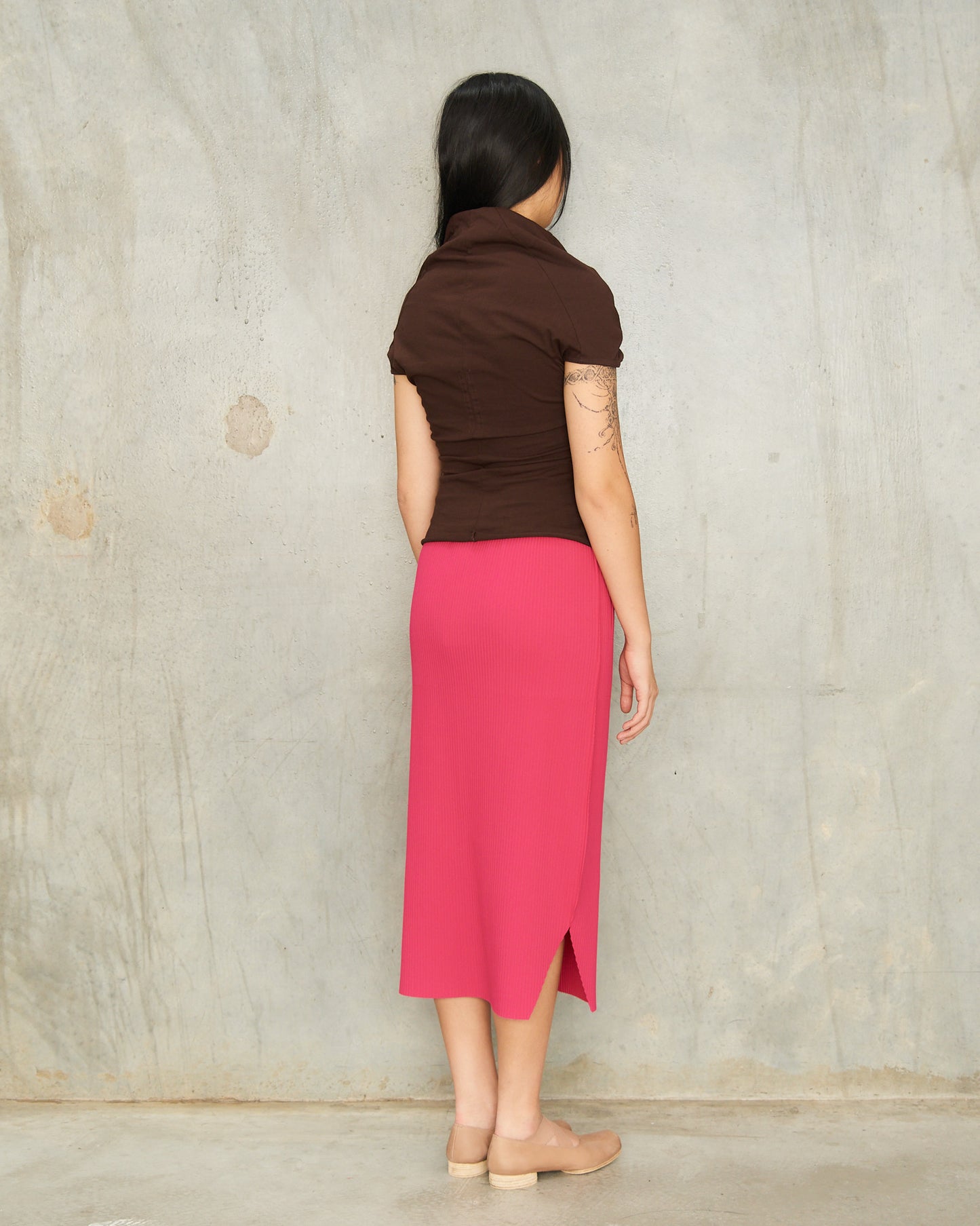 Raspberry Fine Knit Pleat Skirt