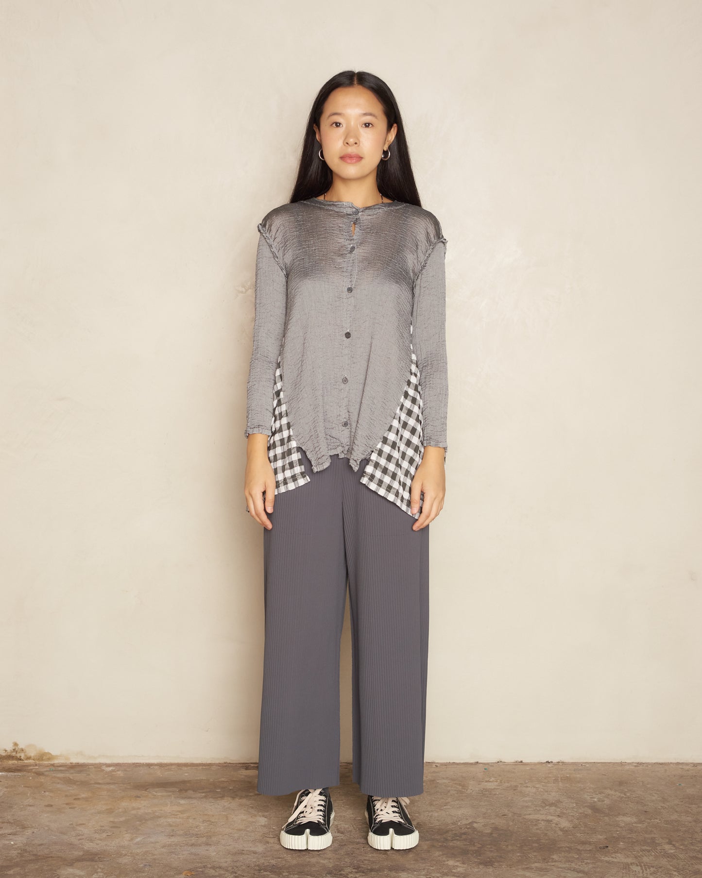 Grey Gingham Trim Cardigan