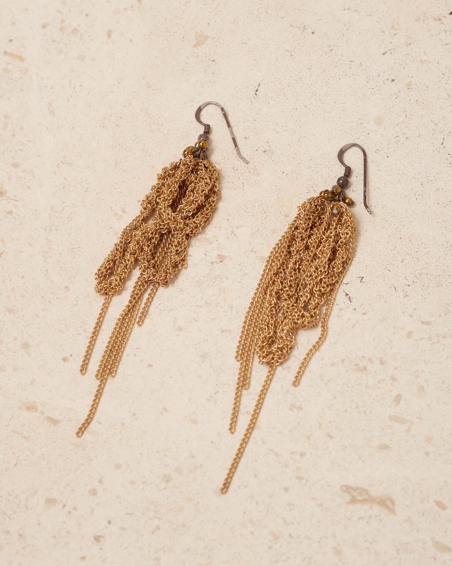 Golden Steel Chain Drape Earrings