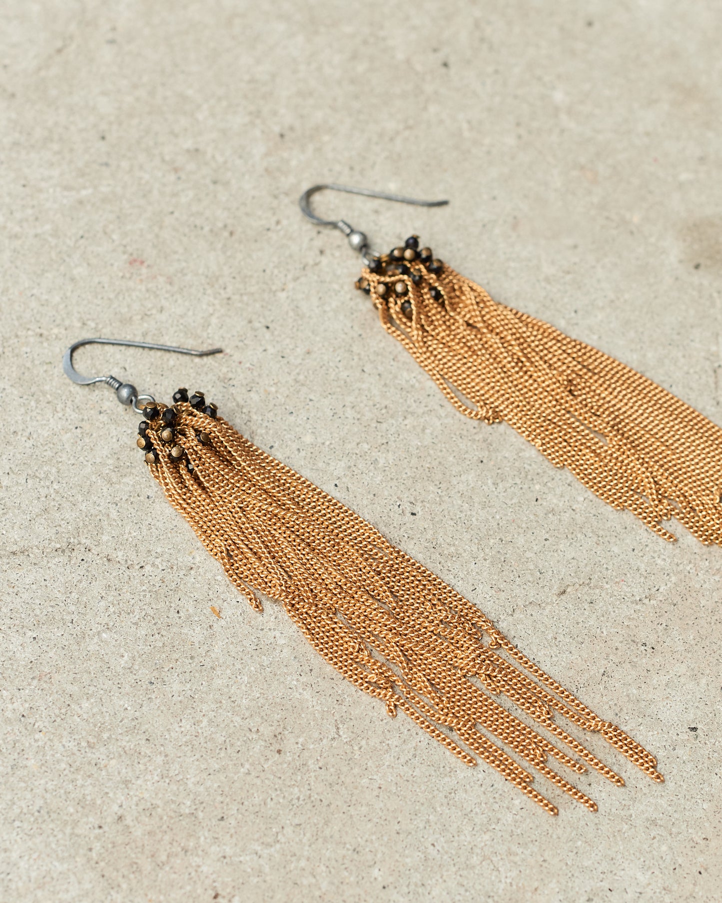 Jet Bead Gold Chain Earrings