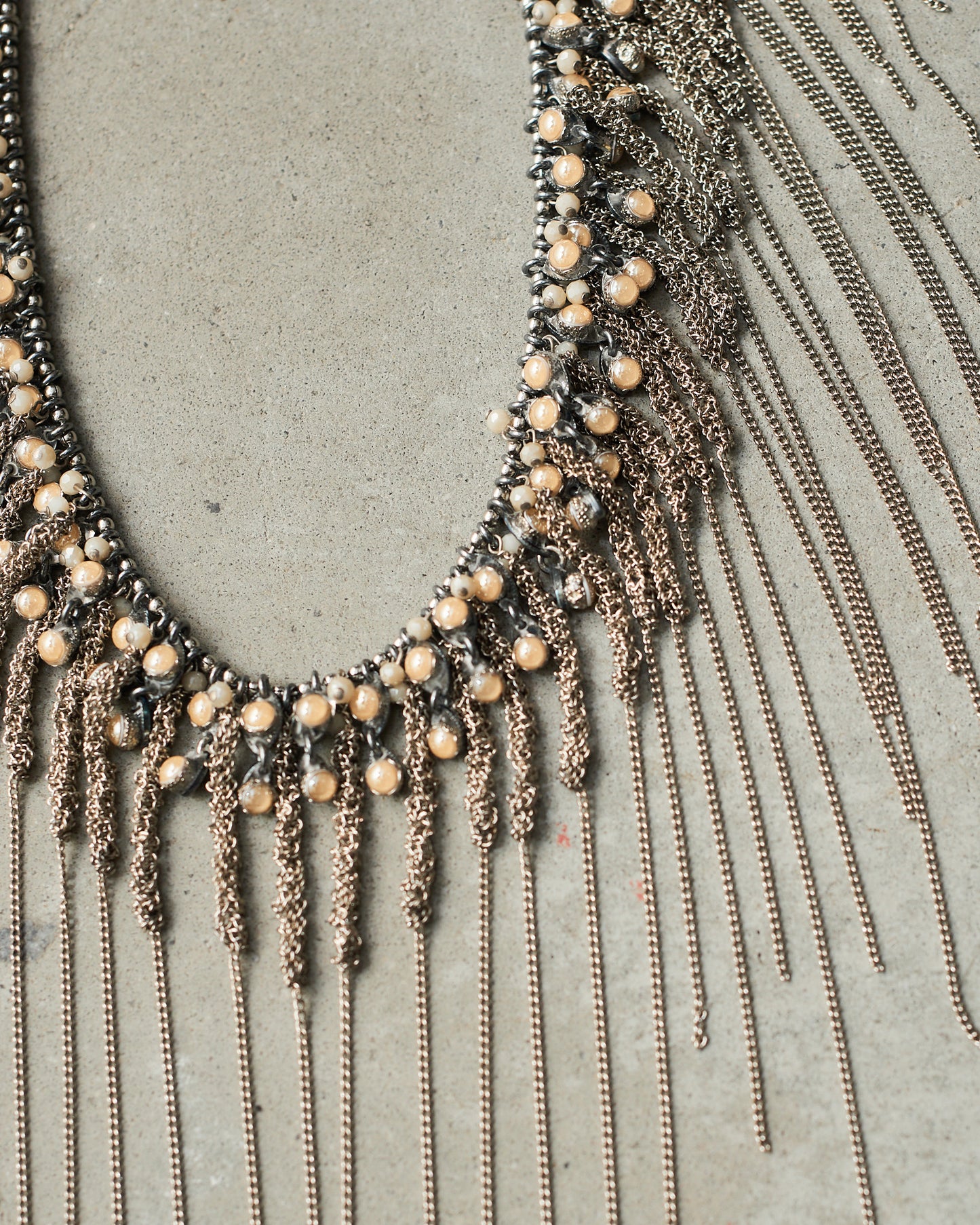 Silver Antique Bead Frayed Necklace