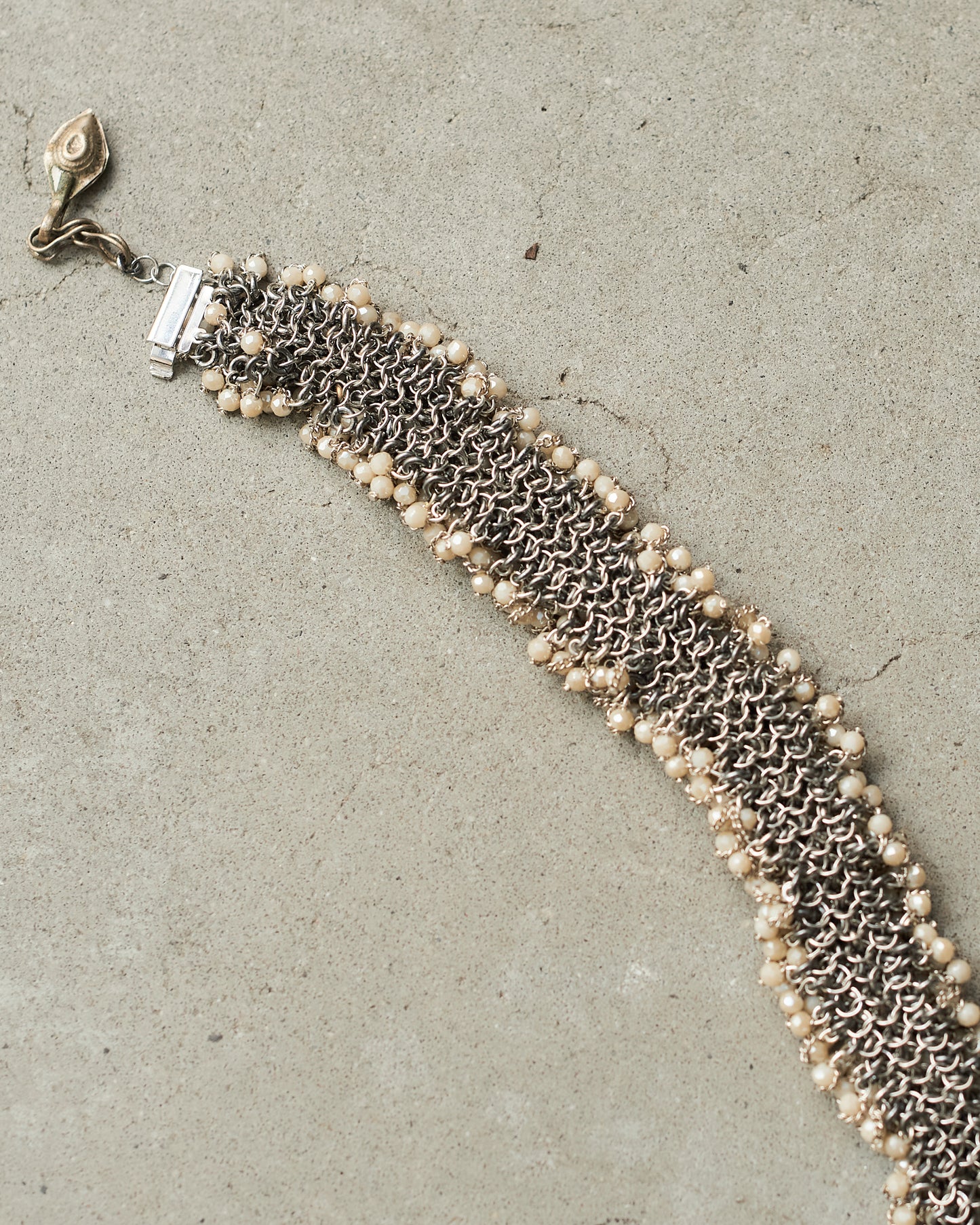 White Glass Bead Knit Bracelet
