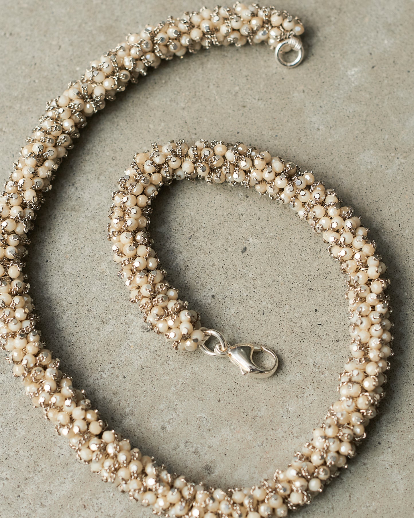 White Glass Bead Knit Choker