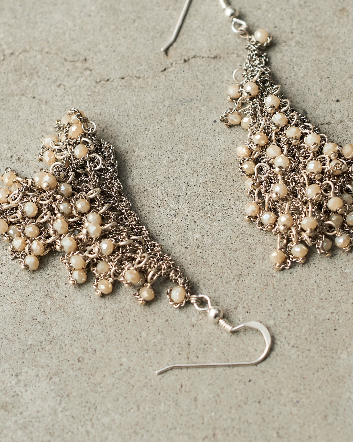 White Glass Bead Knit Earrings