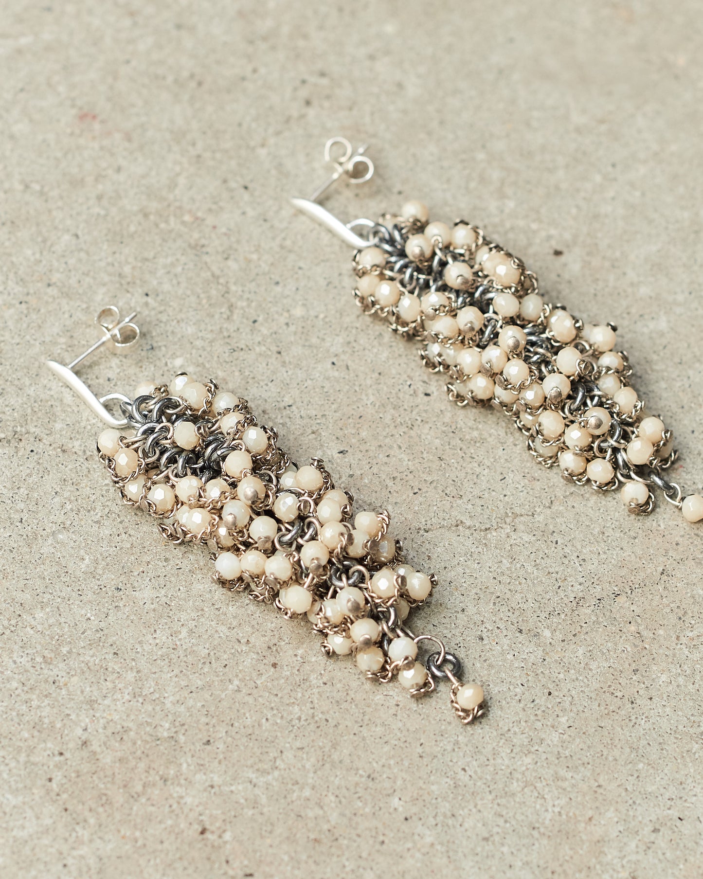 White Glass Chain Earrings