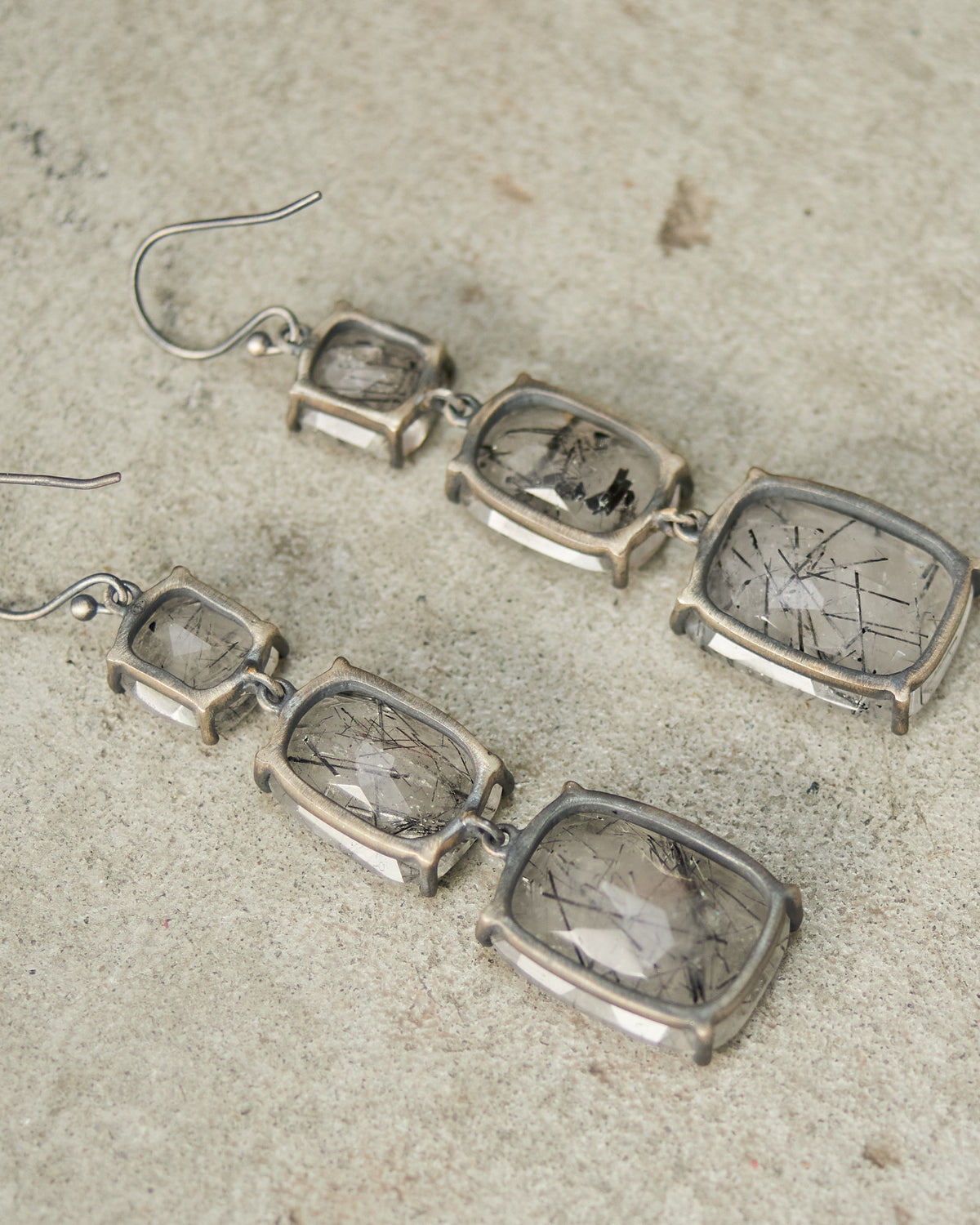 Cloud Faceted Rutile Quartz Earrings