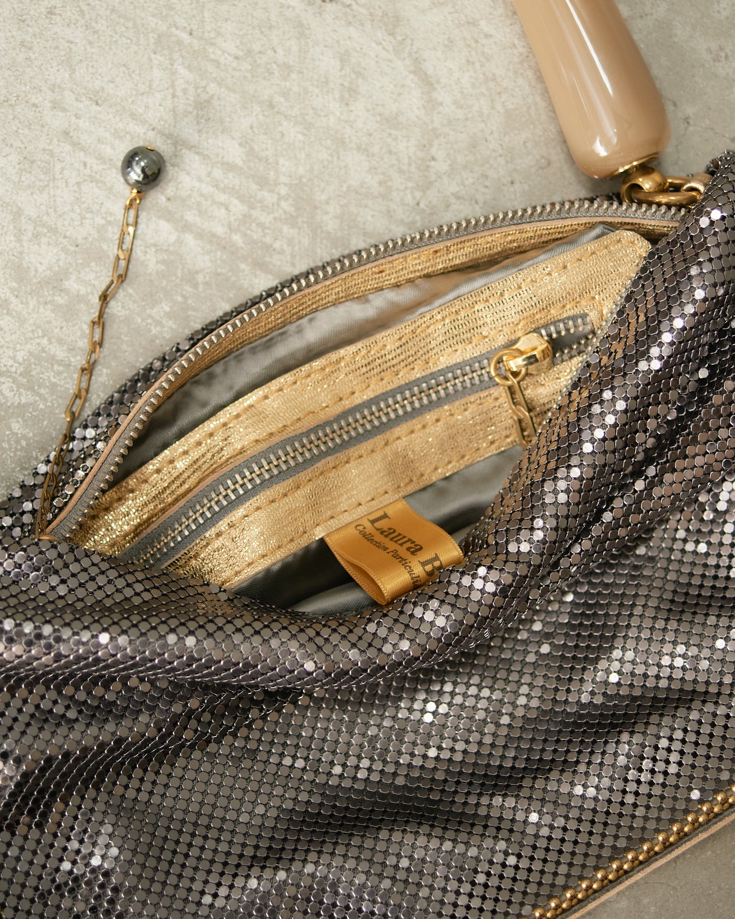 Gold Petra Pleated Baguette Bag