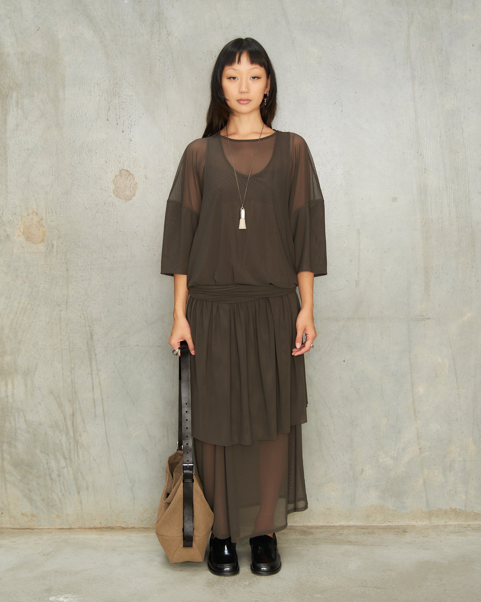 lemaire sheer dress LEMAIRE column dress in crepe de chine viscose