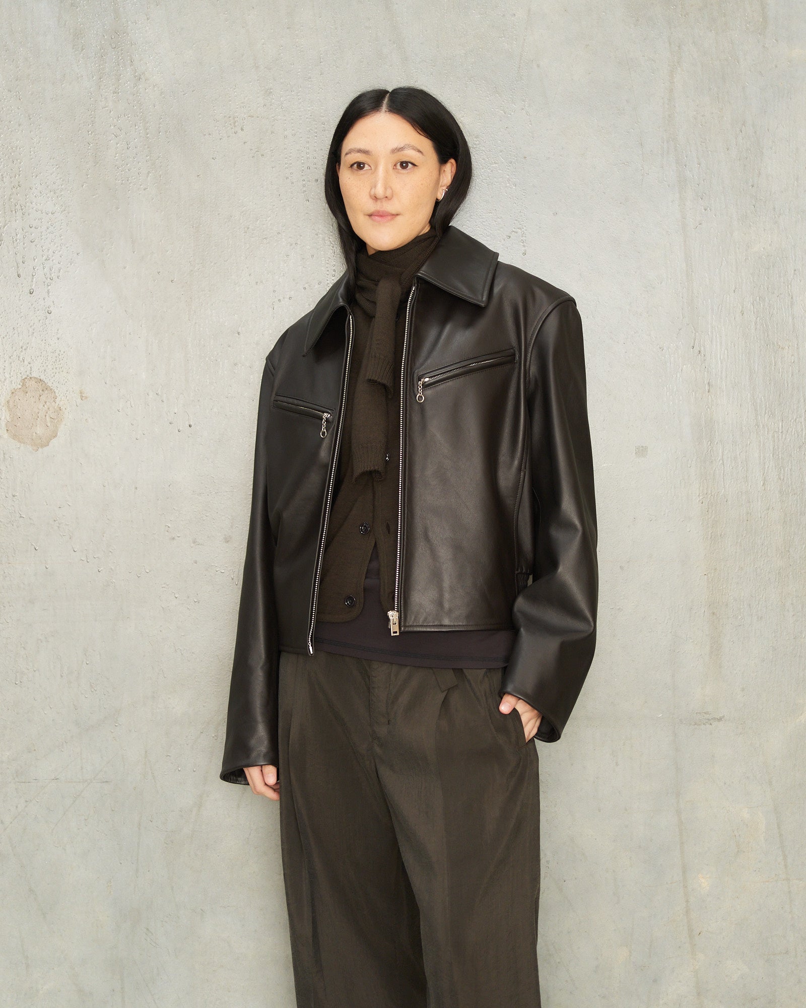 Lemaire Moka Boxy Leather Jacket Brown OW1159 - DILETTANTE