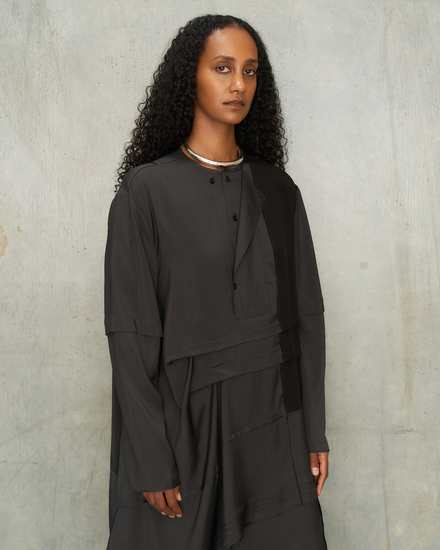 Slate Grey Pleated Blouse