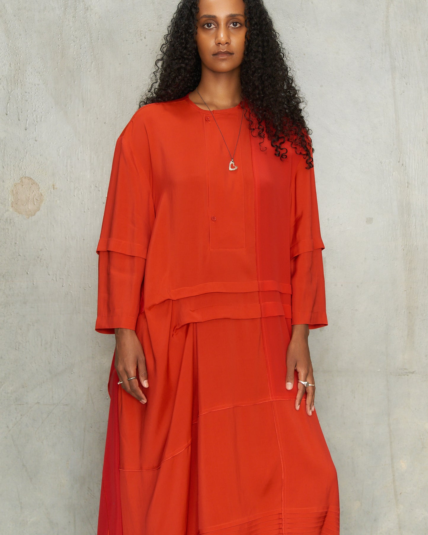 Vermillion Pleated Blouse Dress