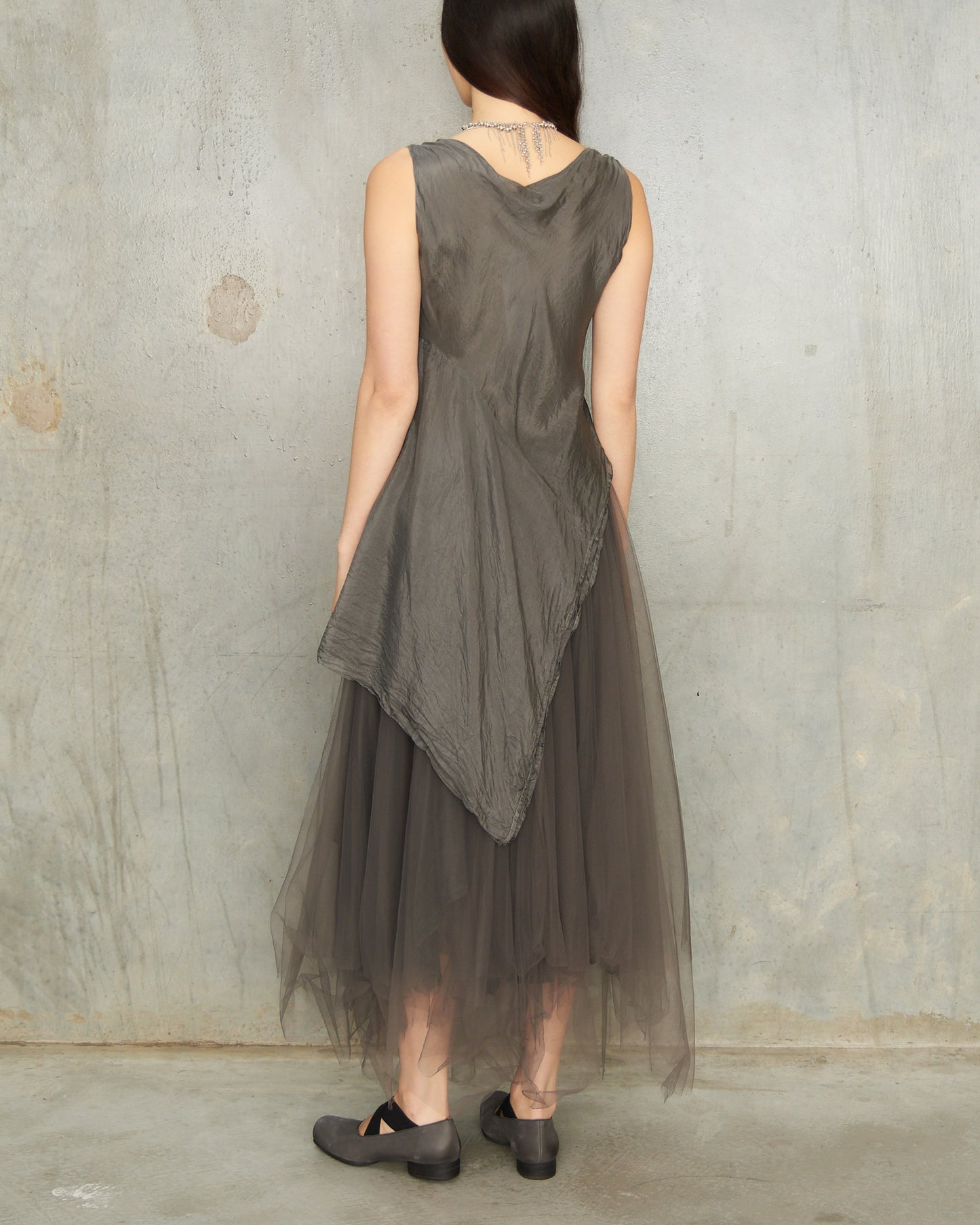 Dusty Grey Silk Asymmetric Tank