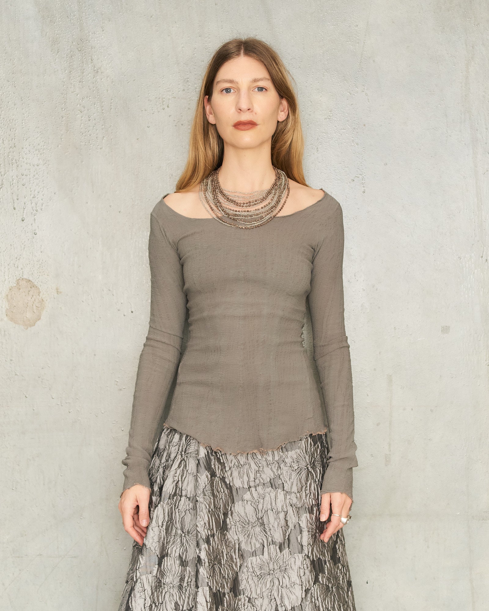Marc Le Bihan Dusty Grey Stretch Long Sleeve Top Grey 26900G
