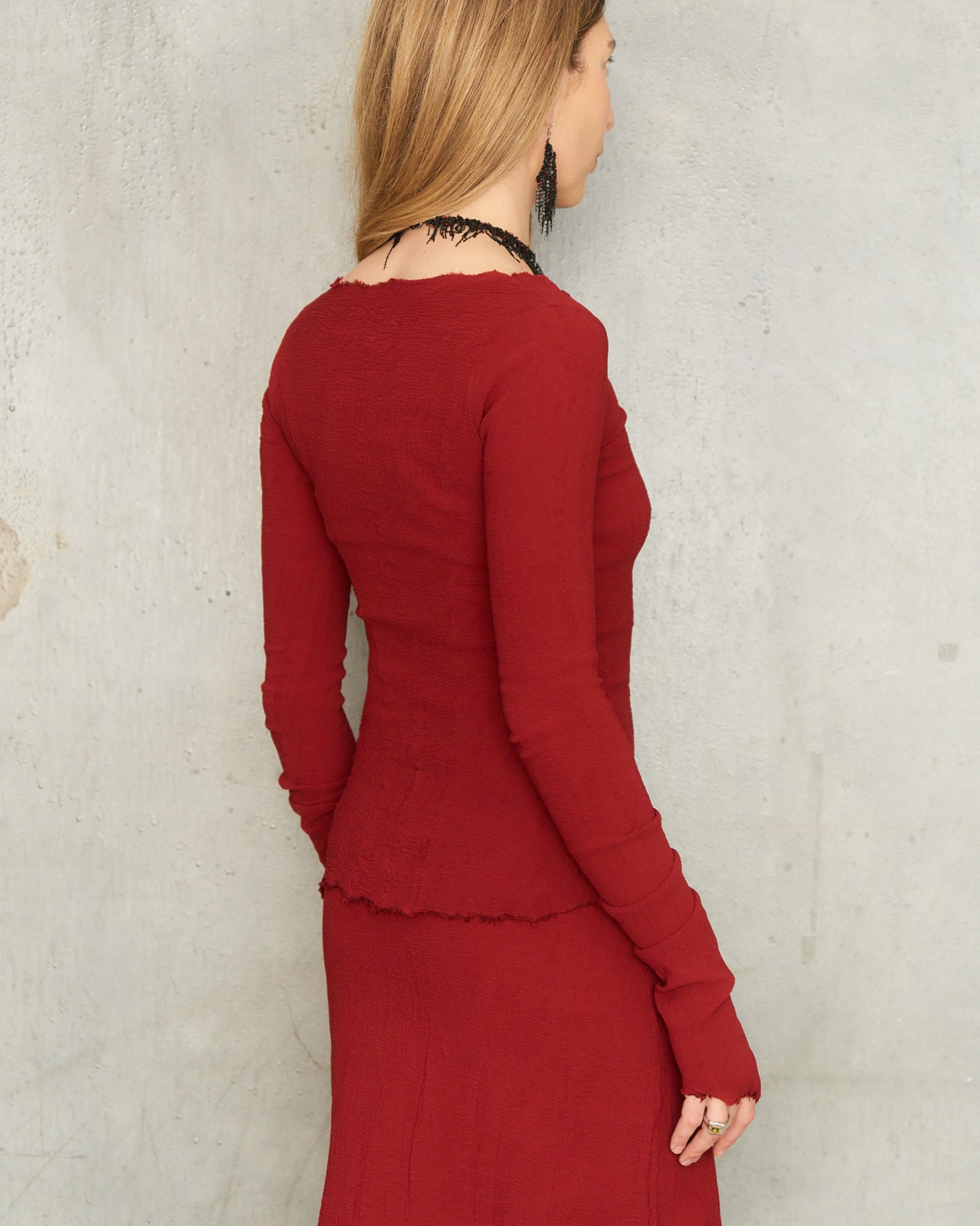 Gun Red Stretch Long Sleeve Top