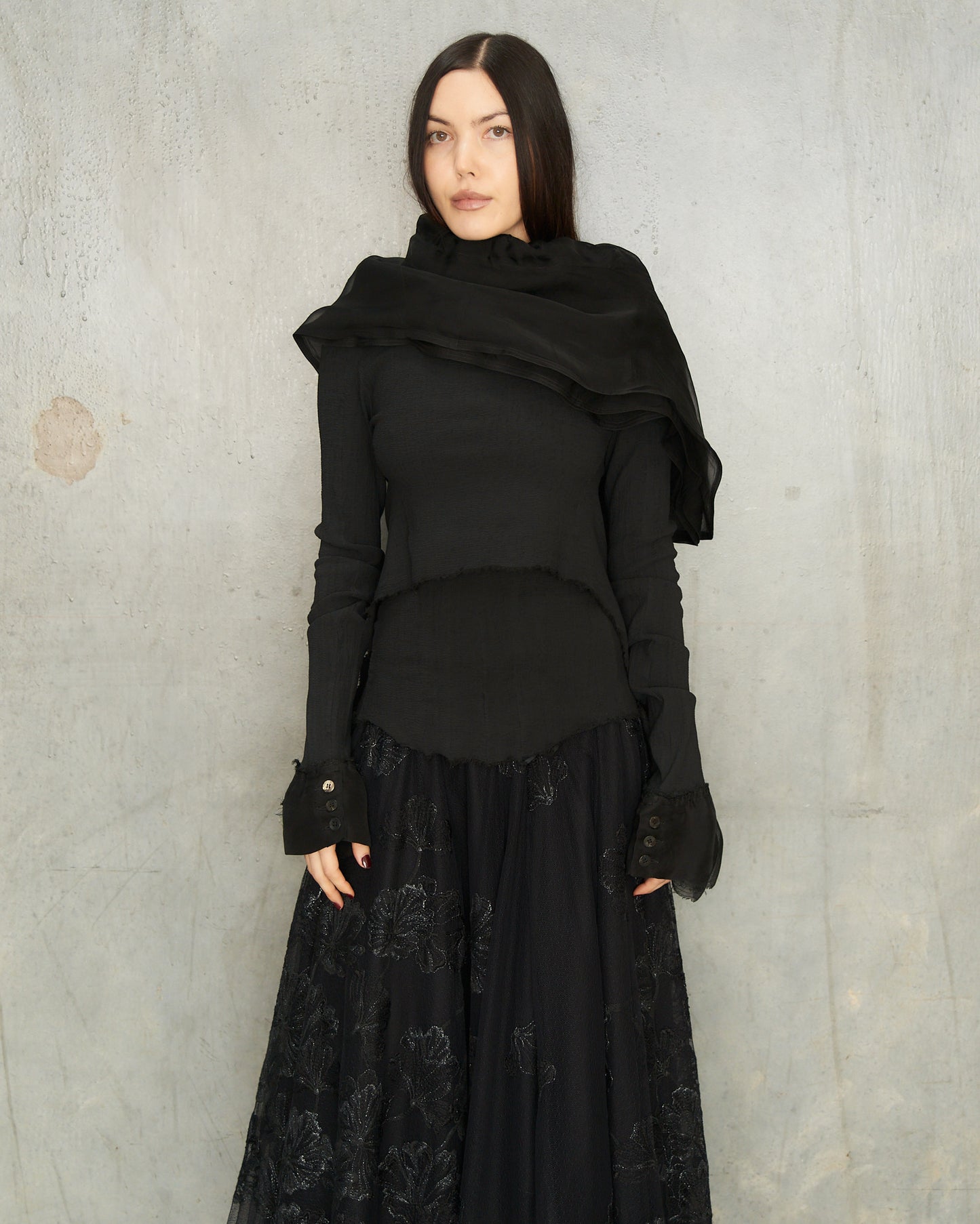 Noir Gathered Tulle Cardigan