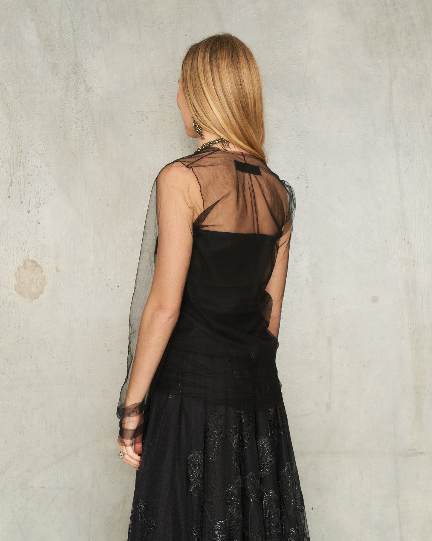 Noir Tulle Long Sleeve Top